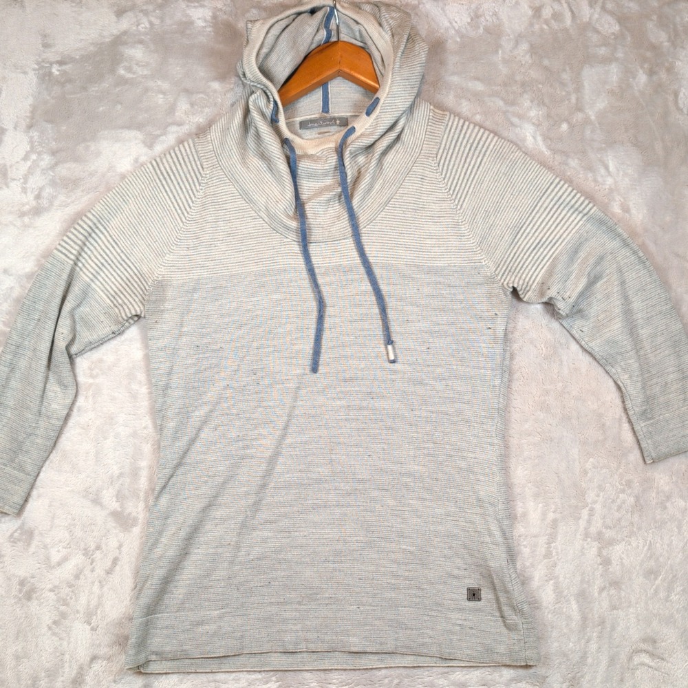 Smartwool Hoodie Women L Gray Striped Merino Wool Cowl Neck Pullover Gorpcore